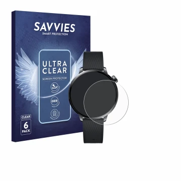 Parte frontal de un envase de producto con el logotipo de la marca Savvies. Al lado se muestra el dispositivo Oppo Watch X2 Mi