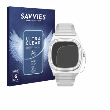 Parte frontal de un envase de producto con el logotipo de la marca Savvies. Al lado se muestra el dispositivo Timex Reissue 19