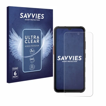 Parte frontal de un envase de producto con el logotipo de la marca Savvies. Al lado se muestra el dispositivo Samsung Galaxy X