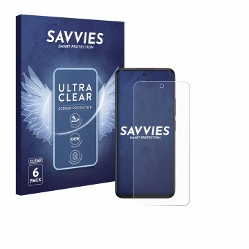 Parte frontal de un envase de producto con el logotipo de la marca Savvies. Al lado se muestra el dispositivo TCL 60R 5G con s