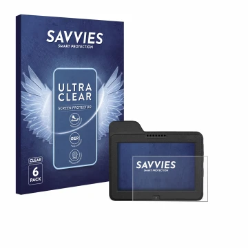 Parte frontal de un envase de producto con el logotipo de la marca Savvies. Al lado se muestra el dispositivo Naviter Omni con