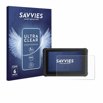 Parte frontal de un envase de producto con el logotipo de la marca Savvies. Al lado se muestra el dispositivo Webfleet PRO 847