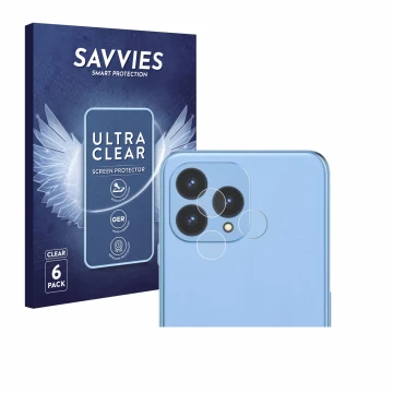 Parte frontal de un envase de producto con el logotipo de la marca Savvies. Al lado se muestra el dispositivo Cubot P80 (SÓLO 