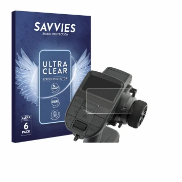Parte frontal de un envase de producto con el logotipo de la marca Savvies. Al lado se muestra el dispositivo Radiomaster MT12
