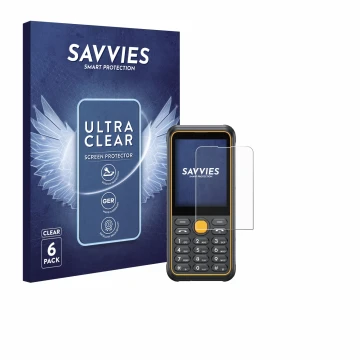 Parte frontal de un envase de producto con el logotipo de la marca Savvies. Al lado se muestra el dispositivo Ulefone Armor Mi