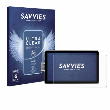Parte frontal de un envase de producto con el logotipo de la marca Savvies. Al lado se muestra el dispositivo Viltrox DC-A1 28
