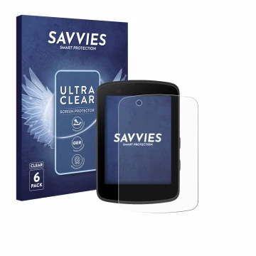 Parte frontal de un envase de producto con el logotipo de la marca Savvies. Al lado se muestra el dispositivo Bryton Rider 650
