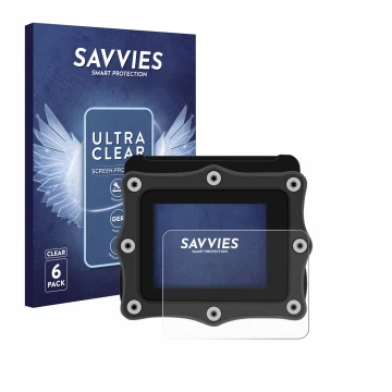 Parte frontal de un envase de producto con el logotipo de la marca Savvies. Al lado se muestra el dispositivo Shearwater Perdi