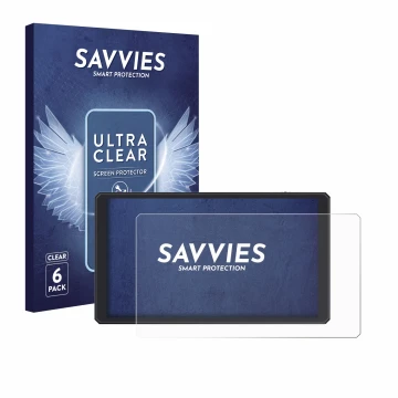 Parte frontal de un envase de producto con el logotipo de la marca Savvies. Al lado se muestra el dispositivo Feelworld CUT6 6