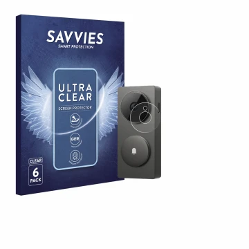 Parte frontal de un envase de producto con el logotipo de la marca Savvies. Al lado se muestra el dispositivo Aqara Hub G410 c