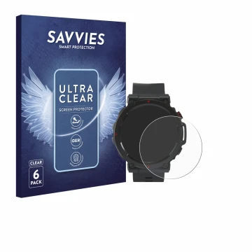 Parte frontal de un envase de producto con el logotipo de la marca Savvies. Al lado se muestra el dispositivo Crivit Sport-Sma