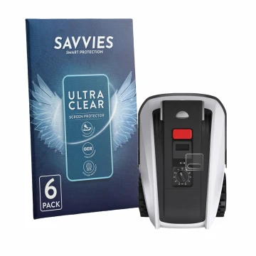 Parte frontal de un envase de producto con el logotipo de la marca Savvies. Al lado se muestra el dispositivo Ecovacs Goat O80