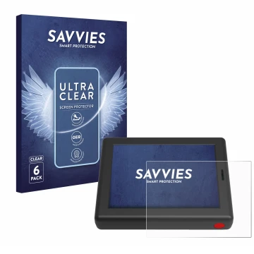 Parte frontal de un envase de producto con el logotipo de la marca Savvies. Al lado se muestra el dispositivo XC Tracer Maxx I
