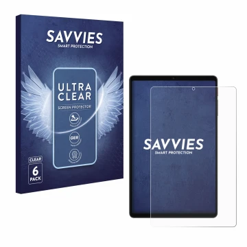 Parte frontal de un envase de producto con el logotipo de la marca Savvies. Al lado se muestra el dispositivo Alldocube iPlay 