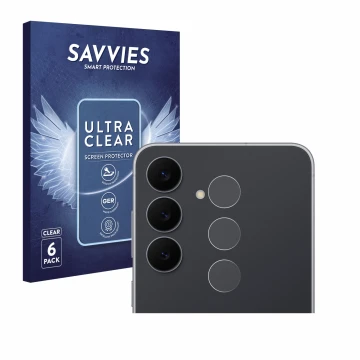 Parte frontal de un envase de producto con el logotipo de la marca Savvies. Al lado se muestra el dispositivo Samsung Galaxy S