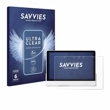 Parte frontal de un envase de producto con el logotipo de la marca Savvies. Al lado se muestra el dispositivo eufy Smart Displ