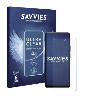 Parte frontal de un envase de producto con el logotipo de la marca Savvies. Al lado se muestra el dispositivo Honor 400 Smart 