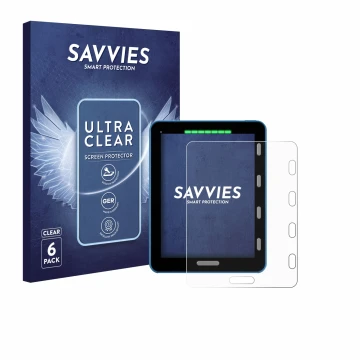 Parte frontal de un envase de producto con el logotipo de la marca Savvies. Al lado se muestra el dispositivo Vakaros Atlas 2 
