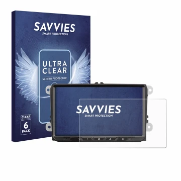 Parte frontal de un envase de producto con el logotipo de la marca Savvies. Al lado se muestra el dispositivo Zenec Z-E2065 co