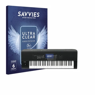 Parte frontal de un envase de producto con el logotipo de la marca Savvies. Al lado se muestra el dispositivo KORG Nautilus 61