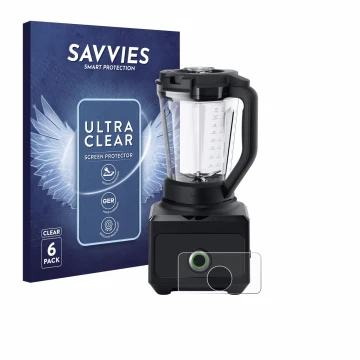 Parte frontal de un envase de producto con el logotipo de la marca Savvies. Al lado se muestra el dispositivo Braun PowerBlend