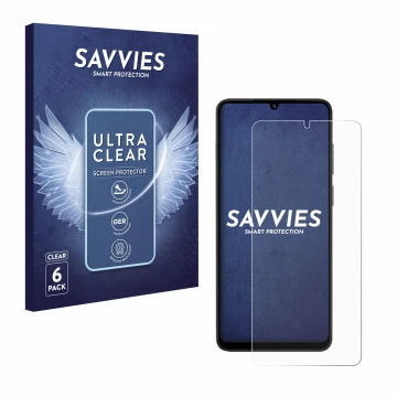 Parte frontal de un envase de producto con el logotipo de la marca Savvies. Al lado se muestra el dispositivo Honor X5c Plus c