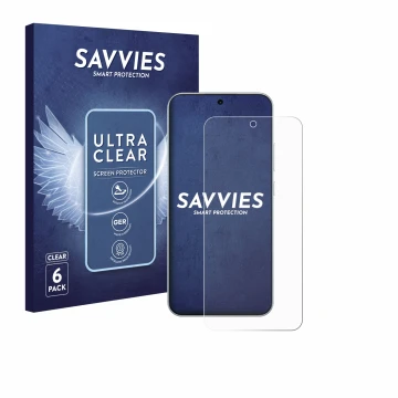 Parte frontal de un envase de producto con el logotipo de la marca Savvies. Al lado se muestra el dispositivo Oppo A6 Pro 4G c