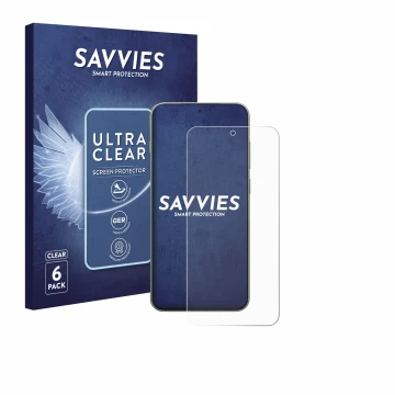 Parte frontal de un envase de producto con el logotipo de la marca Savvies. Al lado se muestra el dispositivo OnePlus 13T con 