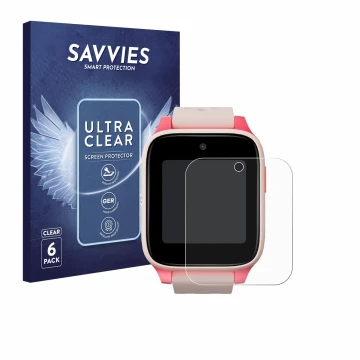 Parte frontal de un envase de producto con el logotipo de la marca Savvies. Al lado se muestra el dispositivo TCL Movetime Kid