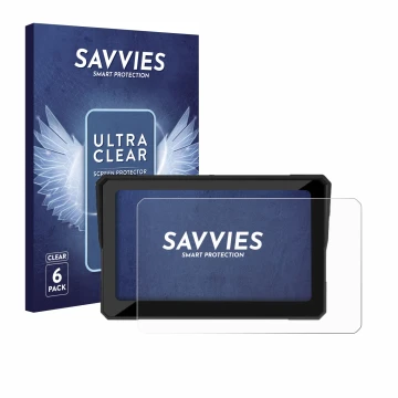 Parte frontal de un envase de producto con el logotipo de la marca Savvies. Al lado se muestra el dispositivo Carpuride W702 P