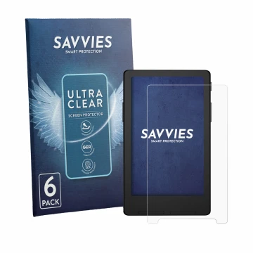 Parte frontal de un envase de producto con el logotipo de la marca Savvies. Al lado se muestra el dispositivo Xteink X4 Classi