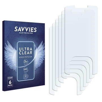 Parte frontal de un envase de producto con el logotipo de la marca Savvies. Al lado está el protector de pantalla correspondie