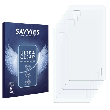 Parte frontal de un envase de producto con el logotipo de la marca Savvies. Al lado está el protector de pantalla correspondie