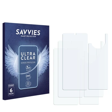 Parte frontal de un envase de producto con el logotipo de la marca Savvies. Al lado está el protector de pantalla correspondie