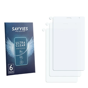 Parte frontal de un envase de producto con el logotipo de la marca Savvies. Al lado está el protector de pantalla correspondie