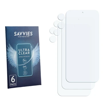 Parte frontal de un envase de producto con el logotipo de la marca Savvies. Al lado está el protector de pantalla correspondie