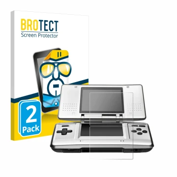 Parte frontal de un envase de producto con el logotipo de la marca BROTECT. Al lado se muestra el dispositivo Nintendo DS con 