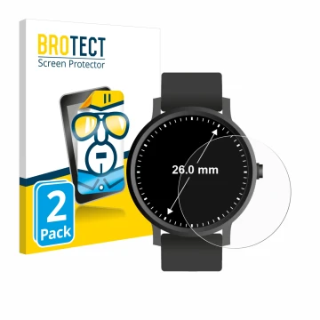 Parte frontal de un envase de producto con el logotipo de la marca BROTECT. Al lado se muestra el dispositivo Relojes (Circula