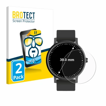 Parte frontal de un envase de producto con el logotipo de la marca BROTECT. Al lado se muestra el dispositivo Relojes (Circula