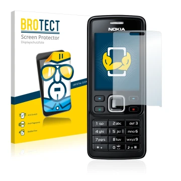 Parte frontal de un envase de producto con el logotipo de la marca BROTECT. Al lado se muestra el dispositivo Nokia 6300 2007 