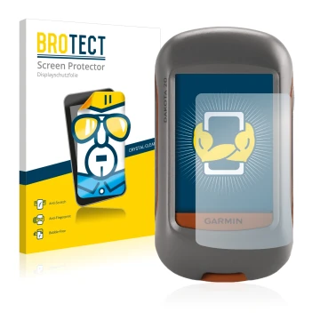 Parte frontal de un envase de producto con el logotipo de la marca BROTECT. Al lado se muestra el dispositivo Garmin Dakota 20