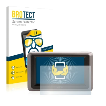 Parte frontal de un envase de producto con el logotipo de la marca BROTECT. Al lado se muestra el dispositivo Garmin zumo 660 