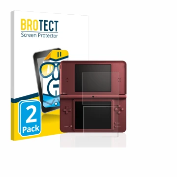 Parte frontal de un envase de producto con el logotipo de la marca BROTECT. Al lado se muestra el dispositivo Nintendo DSi XL 