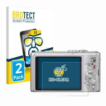 Parte frontal de un envase de producto con el logotipo de la marca BROTECT. Al lado se muestra el dispositivo Panasonic Lumix 