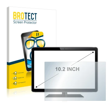 Parte frontal de un envase de producto con el logotipo de la marca BROTECT. Al lado se muestra el dispositivo con su protector