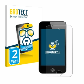 Parte frontal de un envase de producto con el logotipo de la marca BROTECT. Al lado se muestra el dispositivo Apple iPod Touch