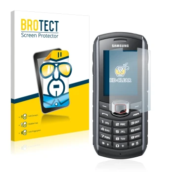 Parte frontal de un envase de producto con el logotipo de la marca BROTECT. Al lado se muestra el dispositivo Samsung GT-B2710