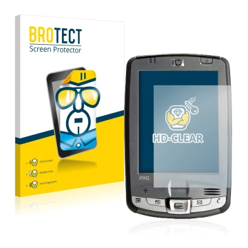 Parte frontal de un envase de producto con el logotipo de la marca BROTECT. Al lado se muestra el dispositivo HP iPAQ hx2110 c