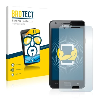Parte frontal de un envase de producto con el logotipo de la marca BROTECT. Al lado se muestra el dispositivo Samsung Galaxy S