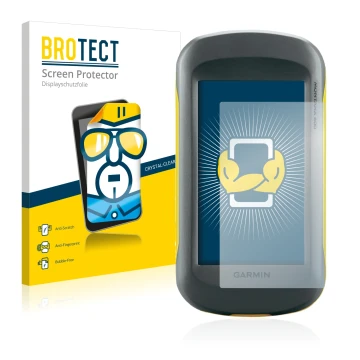 Parte frontal de un envase de producto con el logotipo de la marca BROTECT. Al lado se muestra el dispositivo Garmin Montana 6